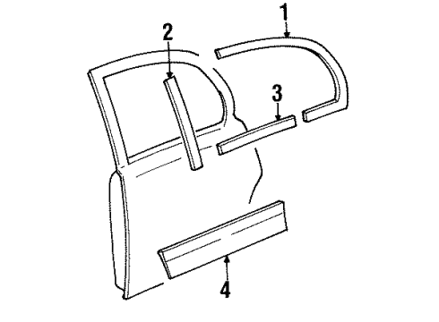 2001 Lincoln Town Car Exterior Trim - Rear Door Body Side Molding Diagram for 5W1Z-5425557-CPTM