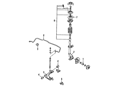 1992 Pontiac LeMans Front Suspension Components, Lower Control Arm, Stabilizer Bar, Wheel Bearings Front Wheel Bearing Diagram for 90486458