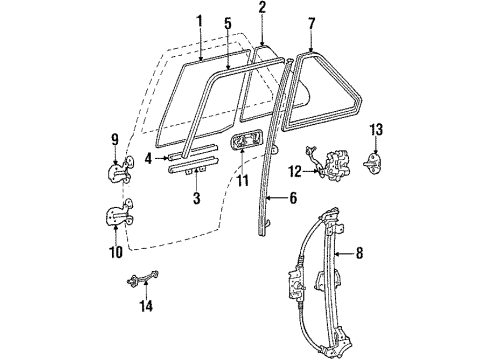 1985 Dodge Colt Door & Components Rear Door Glass Regulator Diagram for MB258759