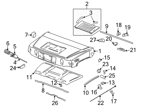 2006 Hummer H2 Hood & Components Latch Diagram for 15910868