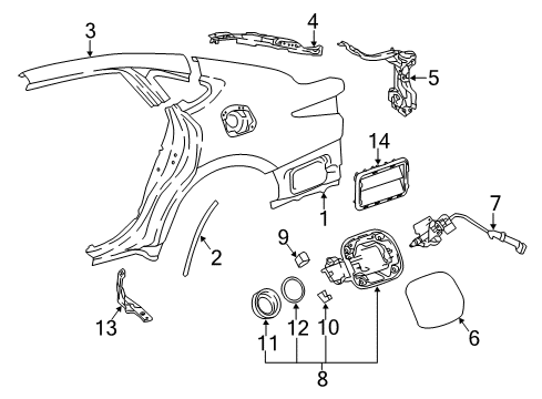 2020 Lexus LS500h Fuel Door Lock Assembly, Fuel Lid Diagram for 77030-50080