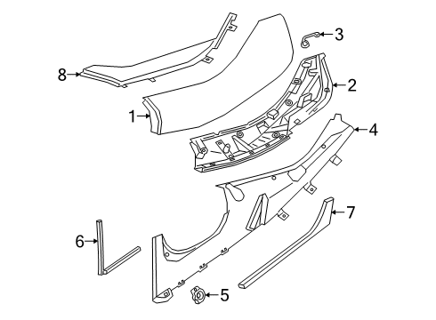 2019 BMW i8 Exterior Trim - Pillars, Rocker & Floor Roof Trim Strip Rear Top Primed Left Diagram for 51447490457