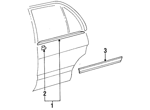 1996 Toyota Tercel Exterior Trim - Rear Door Body Side Molding Diagram for 75742-16500-B0