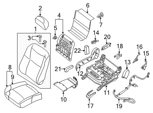 2015 Nissan Altima Passenger Seat Components Back Assembly Front Seat Diagram for 87600-3TD2A