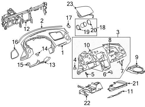 2008 Pontiac Solstice Instrument Panel Carrier Assembly Damper Diagram for 15844950