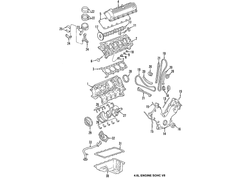 2009 Mercury Mountaineer Engine Parts, Mounts, Cylinder Head & Valves, Camshaft & Timing, Oil Cooler, Oil Pan, Oil Pump, Balance Shafts, Crankshaft & Bearings, Pistons, Rings & Bearings Rear Mount Diagram for 9L2Z-6068-A