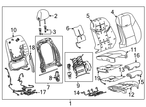 2015 Cadillac ATS Passenger Seat Components Seat Back Pad Diagram for 22960977