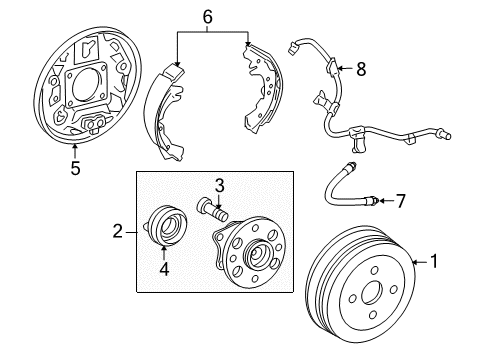 2014 Scion xD Drum Brake Components - Rear Wheel Stud Diagram for 90942-02067