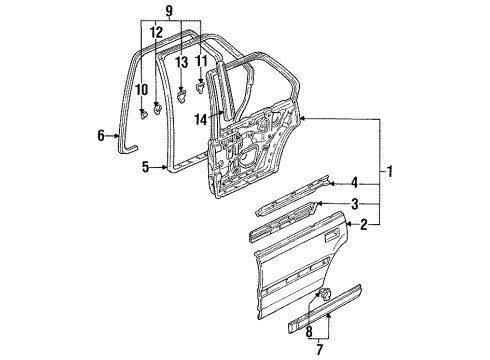 1992 Honda Accord Rear Door & Components, Exterior Trim Clip, Door Molding Diagram for 91527-SM4-003