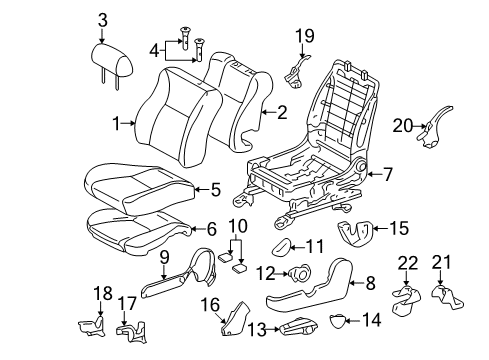 2006 Toyota Matrix Front Seat Components Seat Back Pad Diagram for 71551-02350