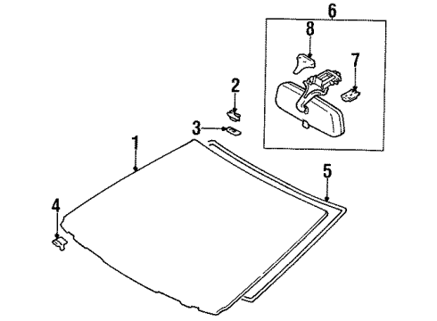 1995 Lexus LS400 Windshield Glass Cover, Inner Rear View Mirror Stay Holder Diagram for 87834-50020-A0
