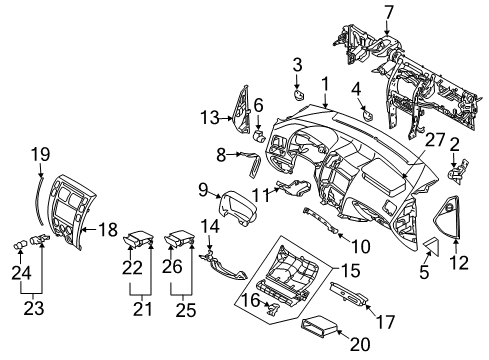 2009 Hyundai Tucson Instrument Panel Handle Assembly-Hood Latch Release Diagram for 81180-2E000-U7