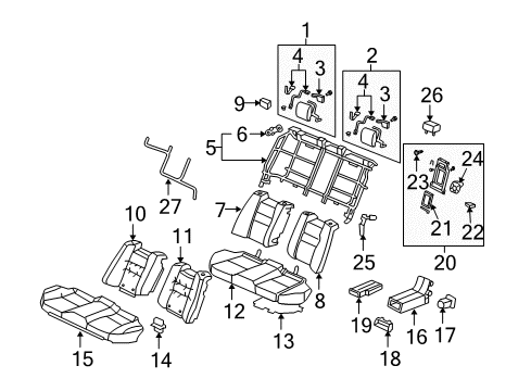2011 Acura RL Rear Seat Components Clip, Rear Seat Cushion Diagram for 82137-SJA-003
