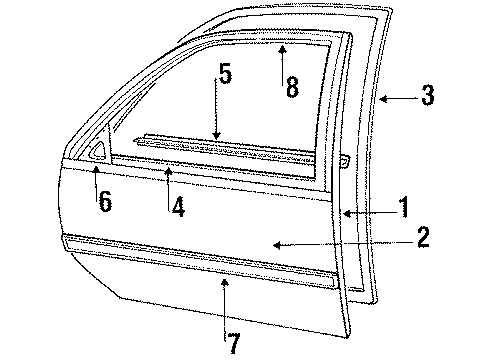 1994 Chevrolet Corsica Front Door Sealing Strip Asm-Front Side Door Window Outer Diagram for 22586222