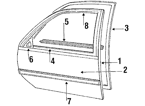 1992 Chevrolet Corsica Front Door Molding Asm-Front Side Door Window Frame Scalp Diagram for 22575531