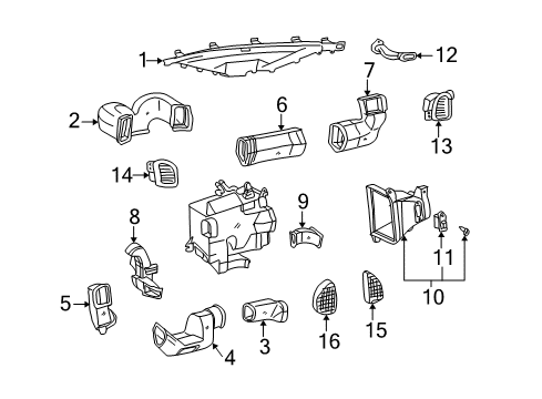 2004 Toyota Tundra Blower Motor & Fan Center Duct Diagram for 55844-0C020