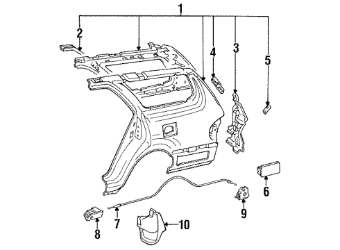 1995 Toyota Camry Quarter Panel & Components, Inner Structure, Exterior Trim Handle Diagram for 77050-06010-B0