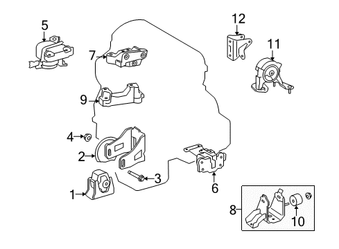 2012 Scion xB Engine & Trans Mounting Side Mount Bracket Diagram for 12304-28150