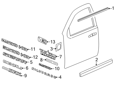 2007 GMC Sierra 2500 HD Exterior Trim - Front Door Belt Weatherstrip Diagram for 20921214