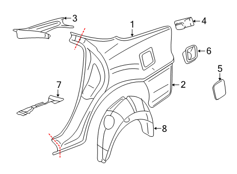 2001 Chevrolet Impala Quarter Panel & Components Housing Asm-Fuel Tank Filler Pipe Diagram for 10403630