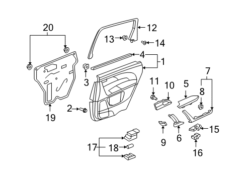 2009 Acura MDX Rear Door Armrest Assembly, Right Rear Door (Light Cream Ivory) (Leather) Diagram for 83733-STX-A02ZC