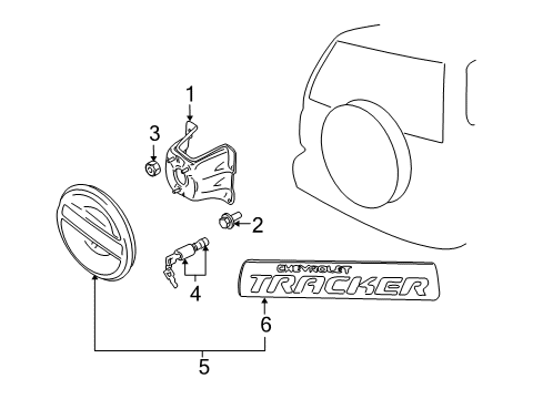 2003 Chevrolet Tracker Carrier & Components - Spare Tire Carrier, Spare Wheel Diagram for 30021498