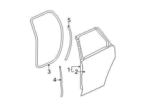 2007 GMC Acadia Rear Door Rear Weatherstrip Diagram for 22893936