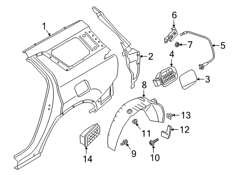 2020 Hyundai Palisade Quarter Panel & Components Guard-Rear Wheel, LH Diagram for 86821-S8000