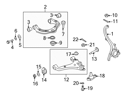 2009 Kia Borrego Front Suspension Components, Lower Control Arm, Upper Control Arm, Stabilizer Bar Arm & Ball Joint Assembly Diagram for 545012J002
