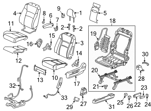 2021 Honda Ridgeline Driver Seat Components Guide, L. Headrest Lock *NH900L* (NEUTRAL BLACK) Diagram for 81544-T3L-A01ZH