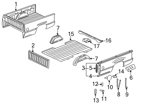 2001 Chevrolet Silverado 3500 Pick Up Box Components Platform Asm-Pick Up Box Diagram for 15214277