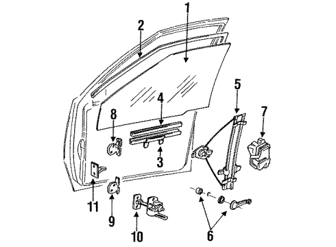 1991 Hyundai Excel Front Door - Glass & Hardware Front Driver Side Door Window Regulator Diagram for 82401-24000