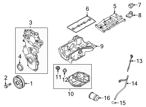 2018 Nissan Sentra Engine Parts, Mounts, Cylinder Head & Valves, Camshaft & Timing, Oil Pan, Oil Pump, Crankshaft & Bearings, Pistons, Rings & Bearings, Variable Valve Timing Cover Assy-Front Diagram for 13500-3RC1C