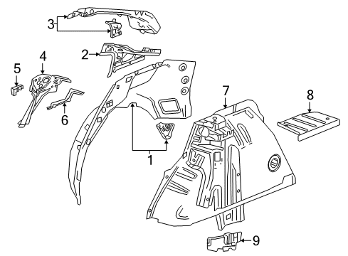2018 Buick Regal Sportback Inner Structure - Quarter Panel Inner Wheelhouse Diagram for 39133170