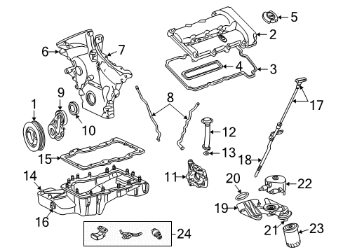 2000 Lincoln LS Engine Parts, Mounts, Cylinder Head & Valves, Camshaft & Timing, Oil Cooler, Oil Pan, Oil Pump, Crankshaft & Bearings, Pistons, Rings & Bearings Tube Assembly Diagram for F5RZ-6754-A