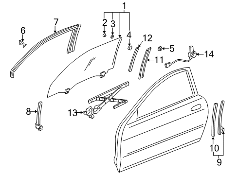 1994 Acura Integra Front Door Guide, Driver Side Door Center Sash Diagram for 72272-ST7-003