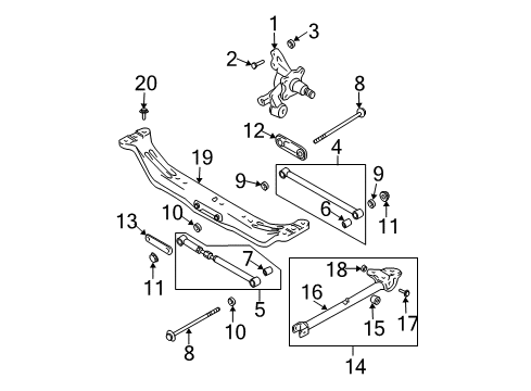 2005 Hyundai Tiburon Rear Suspension Components, Lower Control Arm, Stabilizer Bar Bolt-Washer Assembly Diagram for 1123008123