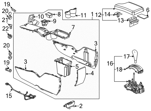 2005 Pontiac Grand Prix Center Console Latch-Front Floor Rear Console Armrest Diagram for 10448733