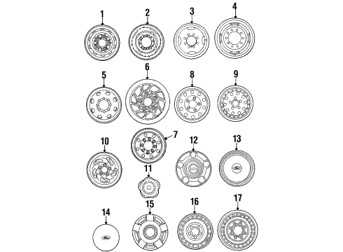 1994 Ford F-250 Wheels, Covers & Trim Wheel Diagram for F5TZ-1015-A