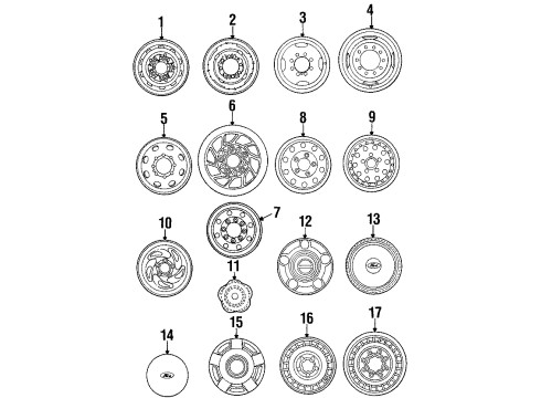 1994 Ford F-250 Wheels, Covers & Trim Hub Cap Diagram for F2UZ-1130-C