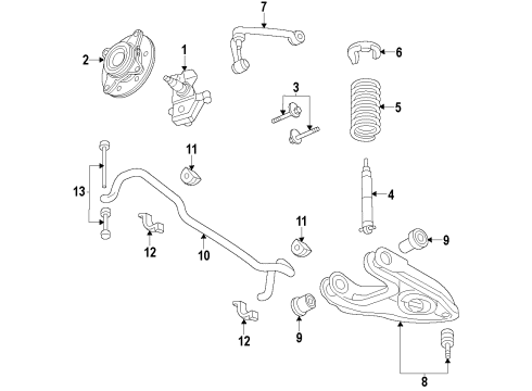2004 Lincoln Navigator Front Suspension Components, Lower Control Arm, Upper Control Arm, Stabilizer Bar Strut Diagram for AU2Z-18124-C