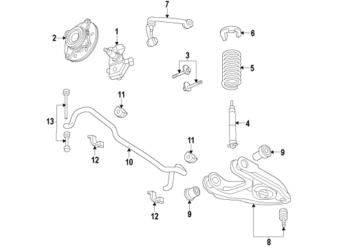 2001 Ford Expedition Front Suspension Components, Lower Control Arm, Upper Control Arm, Stabilizer Bar Coil Spring Diagram for 3L3Z-5310-YA