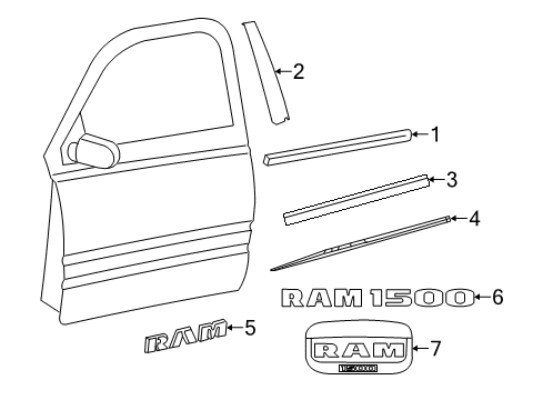 2016 Ram 1500 Exterior Trim - Front Door APPLIQUE-B Pillar Diagram for 68351204AB