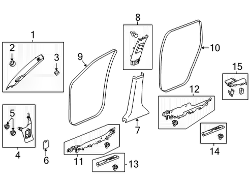 2022 Acura MDX Interior Trim - Pillars Garnish Complete R (Deep Black) Diagram for 84109-TYA-A01ZB