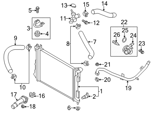 2014 Hyundai Veloster Powertrain Control Hose-Radiator, Inlet Diagram for 254111R250