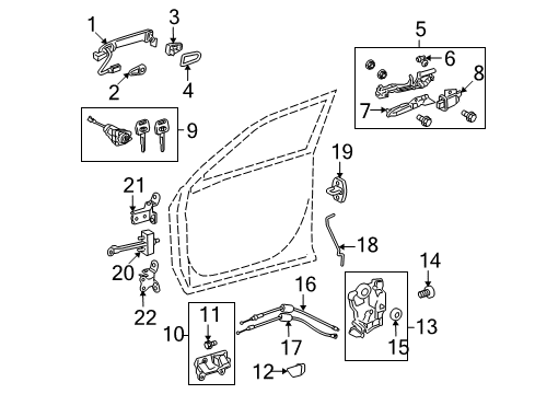 2008 Toyota Highlander Front Door Door Outside Handle Assembly Diagram for 69211-28070-P4