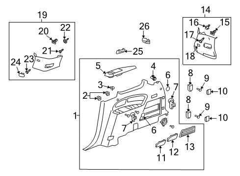 2009 Saturn Outlook Interior Trim - Quarter Panels Pillar Molding Cover Diagram for 15805400