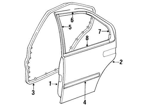 1992 Nissan Maxima Rear Door & Components, Exterior Trim Weatherstrip-Rear Door, LH Diagram for 82831-85E00