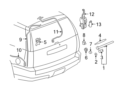 2007 Chevrolet Suburban 2500 Rear Wiper Components Spacer-Rear Window Wiper Motor Diagram for 15173732