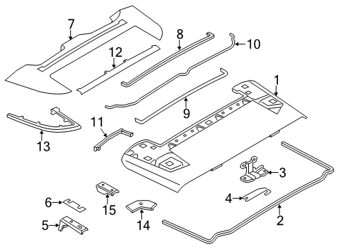 2013 BMW 640i Storage Compartment Cover Left Folding Top Flap Hinge Diagram for 51177226973
